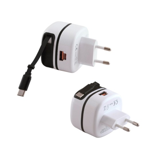 Бързо зарядно с кабел (Type-C) и два USB порта (Type-C и USB-A)